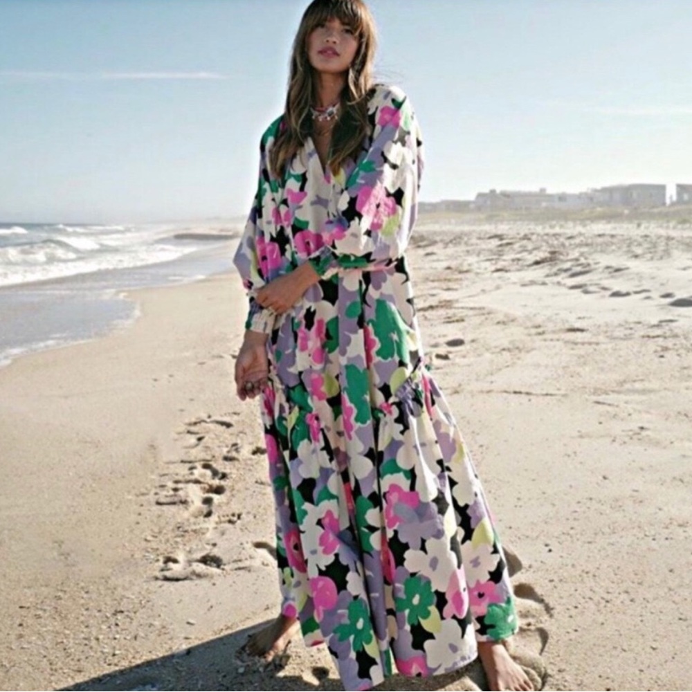 H&M Limited edition Rocky Barnes floral Poplin Kaftan Dress Size XXL